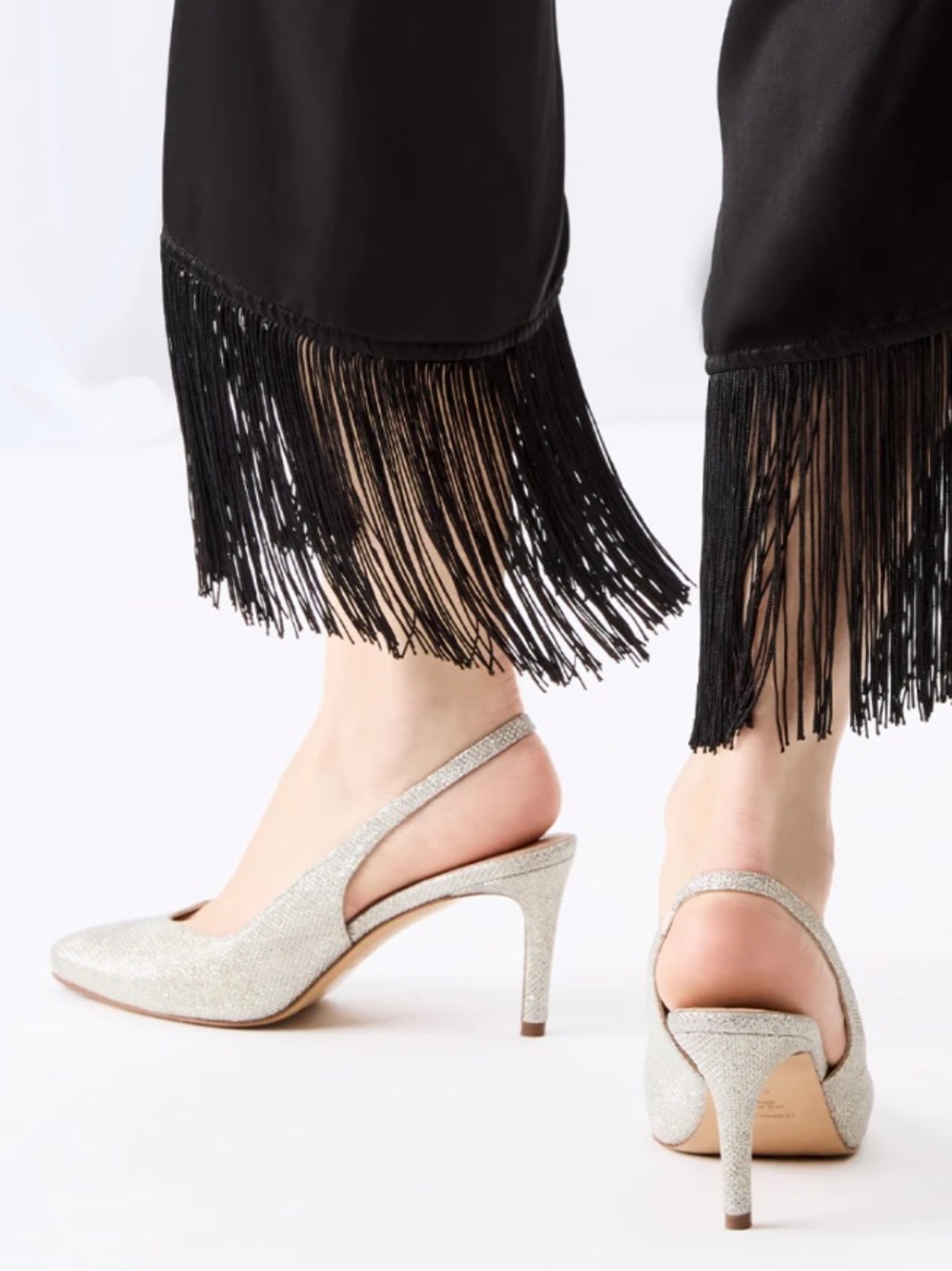 Inez NWOT Mia Slingback Pointed-Toe Heels Silver Woven Metallic